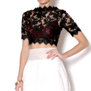 LUXXEL by Anthropologie Floral Embroidered Lace Crop Top